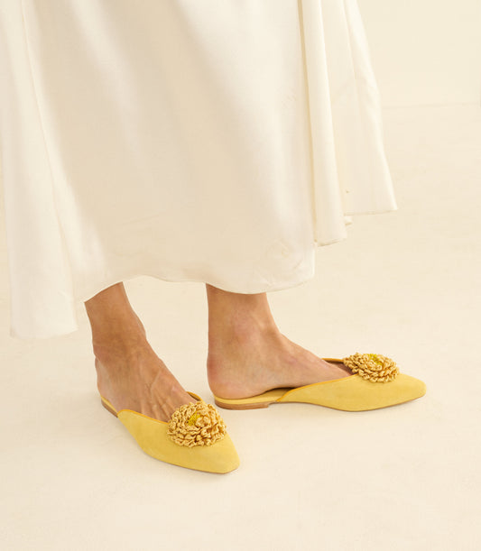 Adair Slide – Cantaloupe Suede Almond-Toe Flat