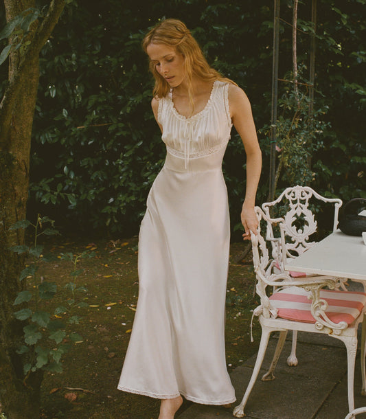 Adalie Dress – Salt | 1930s-Inspired Silk Satin Dress