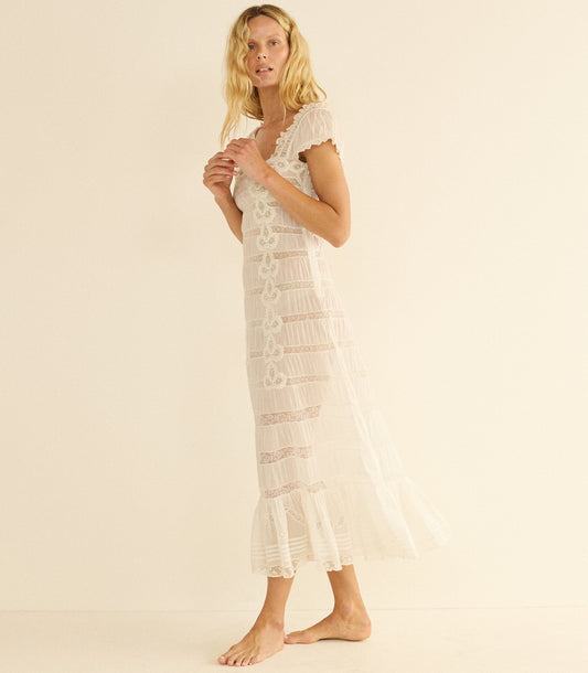 Adelaide Dress – Salt | Organic Cotton Voile Lace Dress