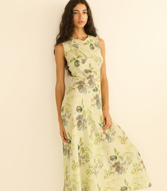Adelana Dress – Floraison de Mûres | Ramie Bias-Cut Dress