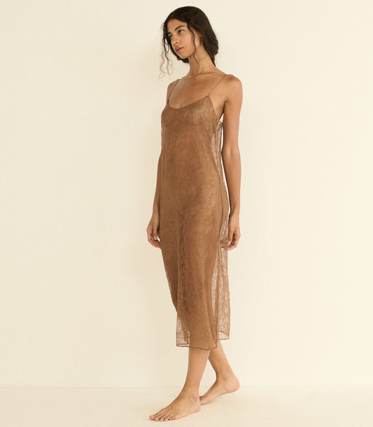 Amedine Lace Slip Dress Liner – Carob | Knee-Length