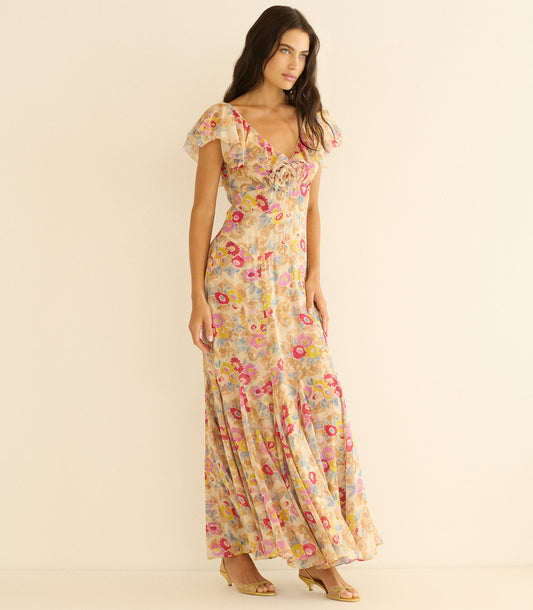 Amérelle Silk Georgette Flounce Dress – Jardin de Camelias