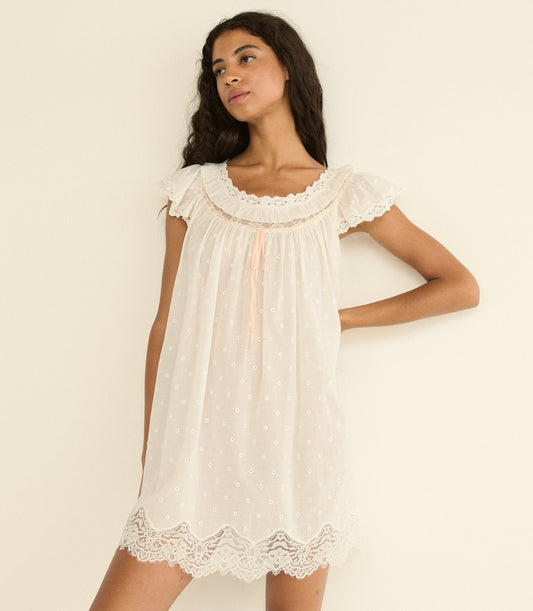 Amore Cotton Voile Schiffli Nightgown – Salt | 1960s Inspired