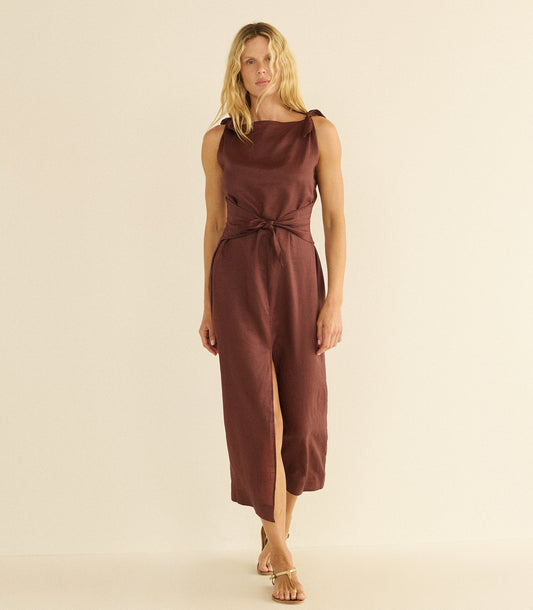 Amorette Ramie Dress – Antique Mahogany Sleeveless