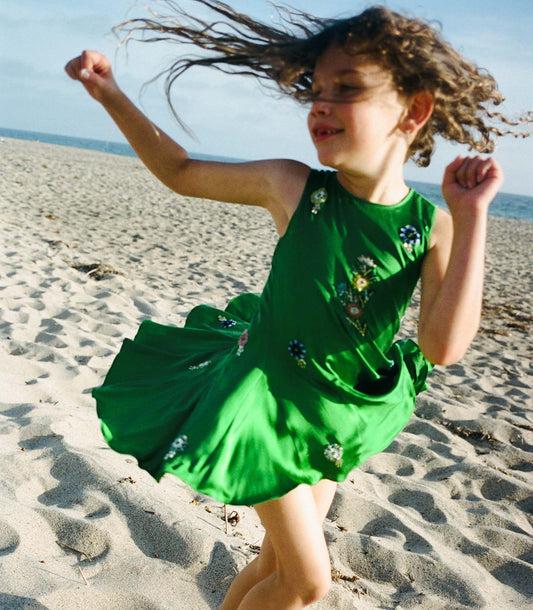 Ariel Dress in Emerald | Girls' Silk Party Dress