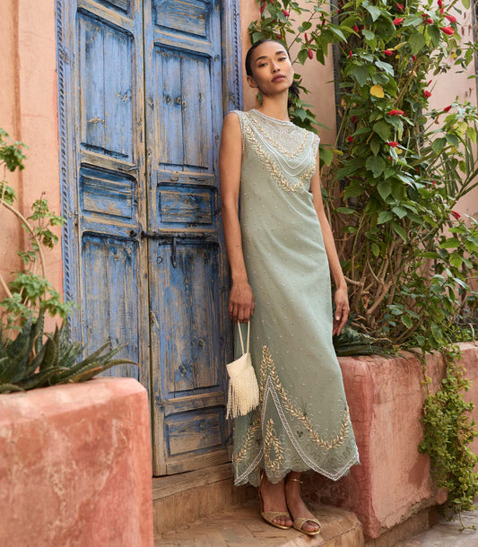 Artemise Dress in Sage | Heirloom Beaded Tulle Dress