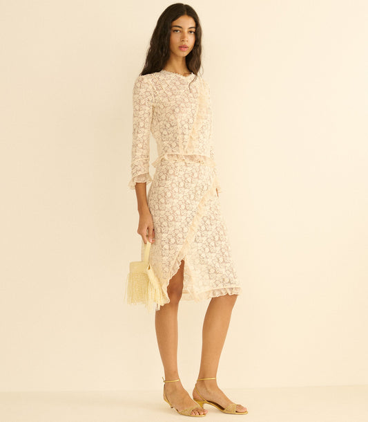 Aurella Skirt in Soft Camellia | Heirloom Embroidered Tulle
