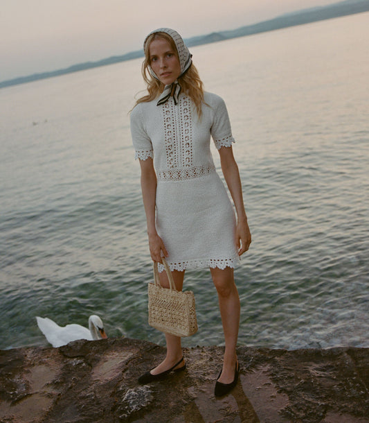 Bathilde Hand-Crocheted Mini Dress – Pearl