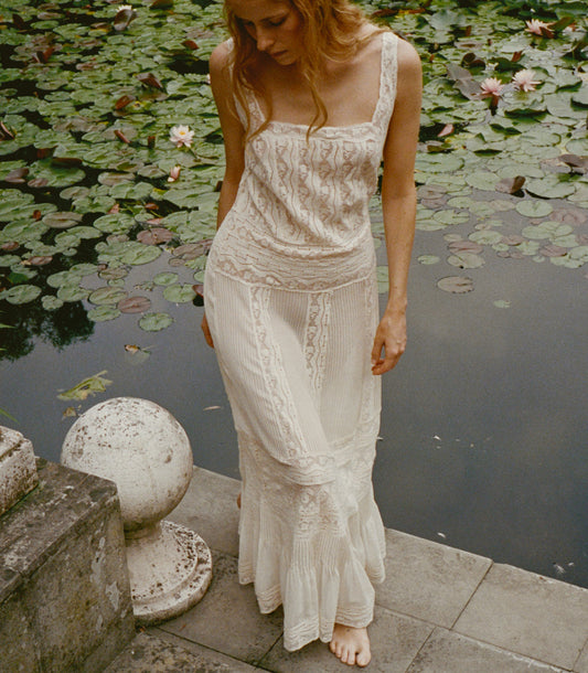 Calanthe Silk & Lace Heirloom Dress – Candlelight