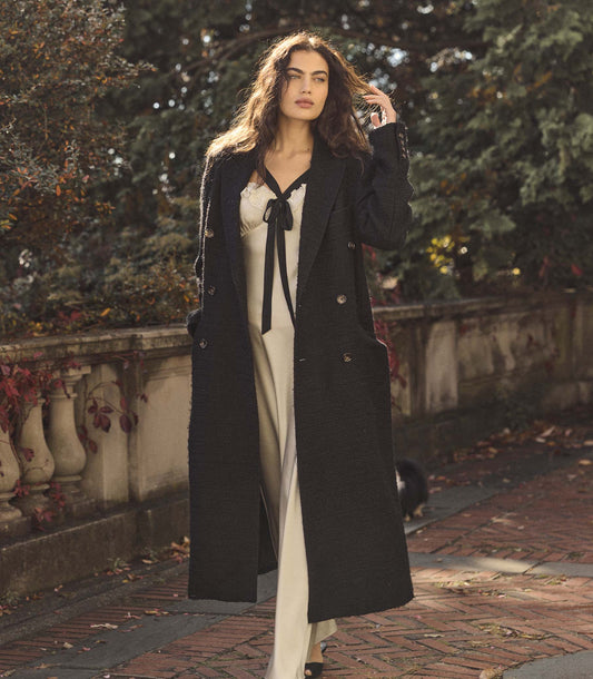 Wilhelmina Coat – Black | Bouclé Tweed Tailored Coat