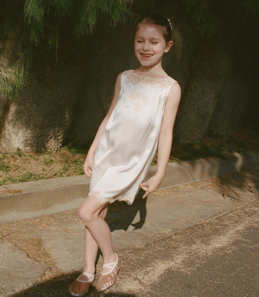 Vivette Dress – Salt | Silk Satin & Lace Girls Dress