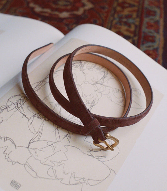 Zaza Belt – Equestrian Brown Suede Skinny Belt