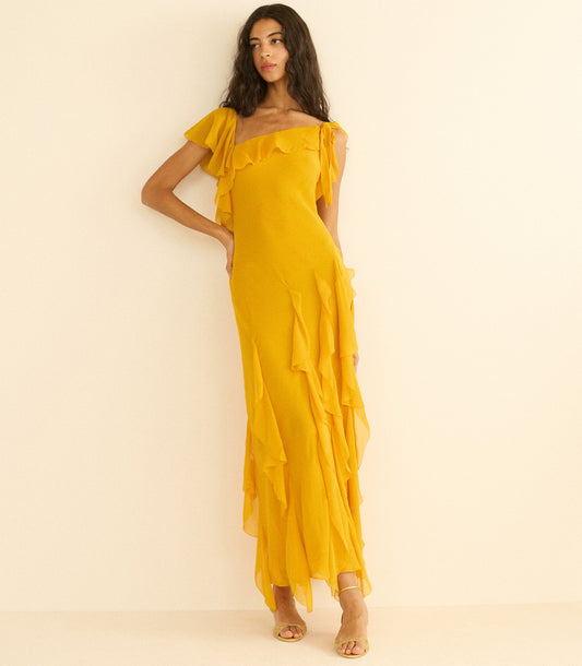 Zelia Silk Chiffon Dress – Sunflower
