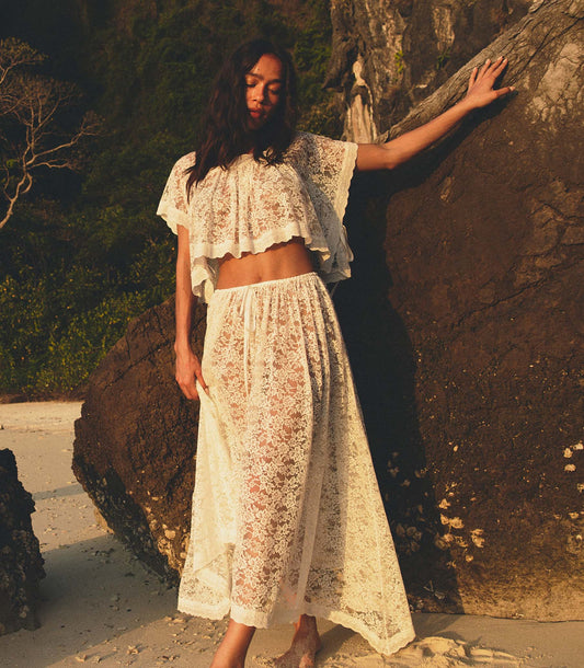 Zinnia Lace Skirt – Salt | 1970s Caftan Style